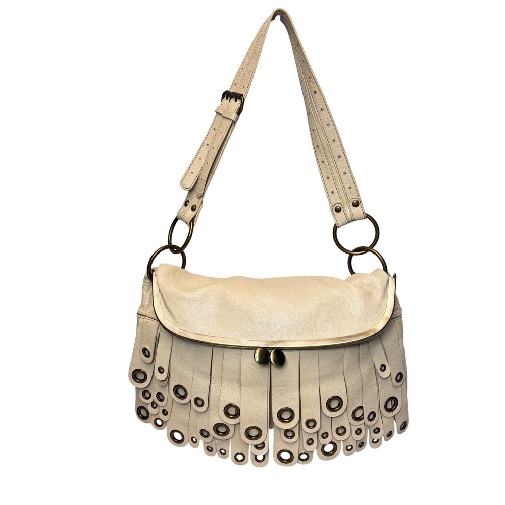NWT MAXX New York Leather Shoulder Bag Grommet Boho Festival Western Cream Punk
